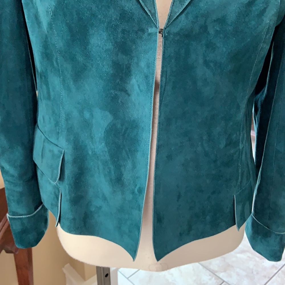 Akris Goat Skin Leather Jacket (Teal) - Picture 4 of 16